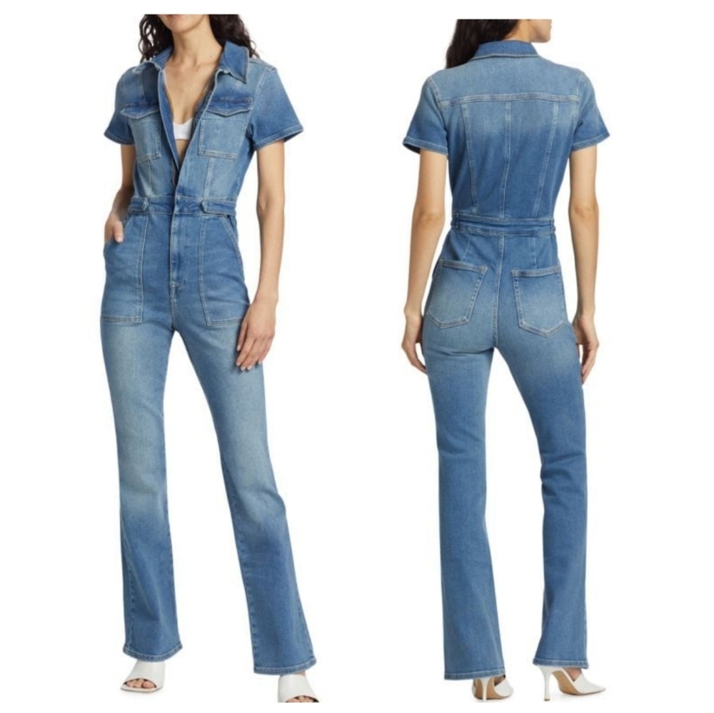 Good American Fit for Success Jean Denim Fitted Jumpsuit 28" $169 Size XS 2